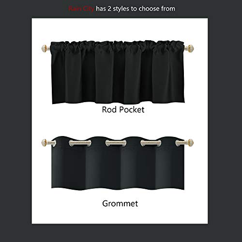 Rain City RC-1LTGR52X18-BLACK Blackout Valances For Windows Treatment 18 Inch Length Solid Thermal Insulated Grommet Top thumb #2
