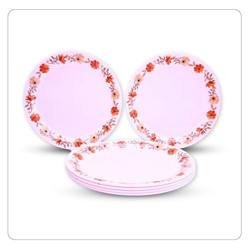 Image of Melamine Quarter Plates | Round Half Plate Serving Set| Microwave Safe | Break Resistant | Plates for Snacks, Lunch, Dinner | Plates for Home, Office, Restaurant | Set of 6 | 7 Inch's (Marie Gold)