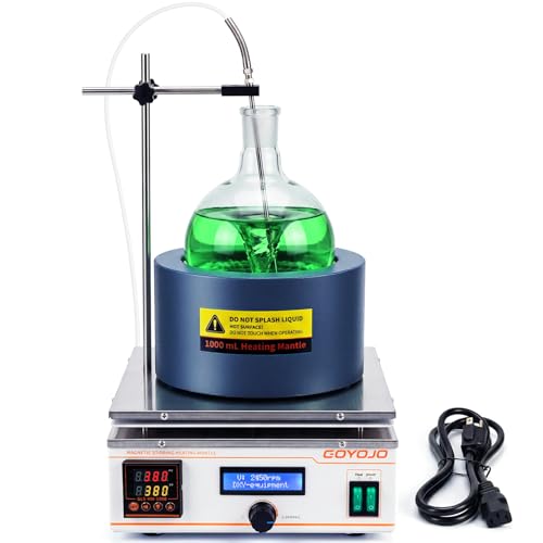 GOYOJO Heating Mantle with Magnetic Stirrer, 1000ml Laboratory Heating Mantle for Round Bottom Flask, 330W, 2450 RPM, Digital Temperature Control up to 380°C, 9999-Min Timer, 110V