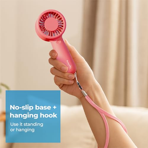 Image of Lifelong Hand Fan | Portable Rechargeable Fan with 2000mAh Battery, 5 Speed Settings, Type-C Charging, Powerful Cooling, Start with Long Press, Non-Slip Base, Hanging Hook, Travel Friendly Design