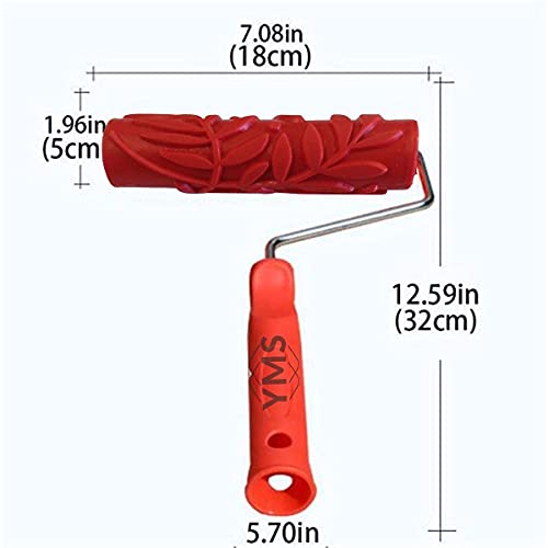 Image of YMS Leaf Pattern Rubber Roller with Handle, DIY Painting Tool Household Wall Art for Home Decoration (7 inch, Blue /Red)