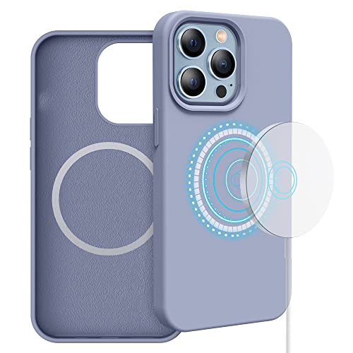VEGO Compatible with iPhone 13 Pro Case, Magnetic Liquid Silicone Case with Strong Built-in Magnets Compatible with MagSafe, Slim Protective Shockproof Cover for iPhone 13 Pro 6.1" - Grey Purple