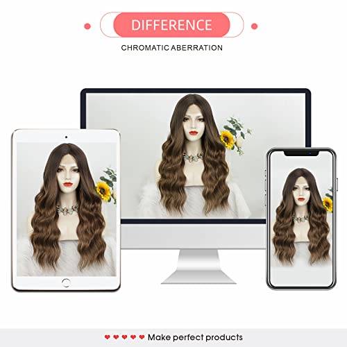 Aisi Queens Long Ombre Brown Wavy Wigs For Women Brown Curly Wig Middle Part Hair Replacement Wigs Synthetic Heat Resistant Fibers For Daily Use #TOP6