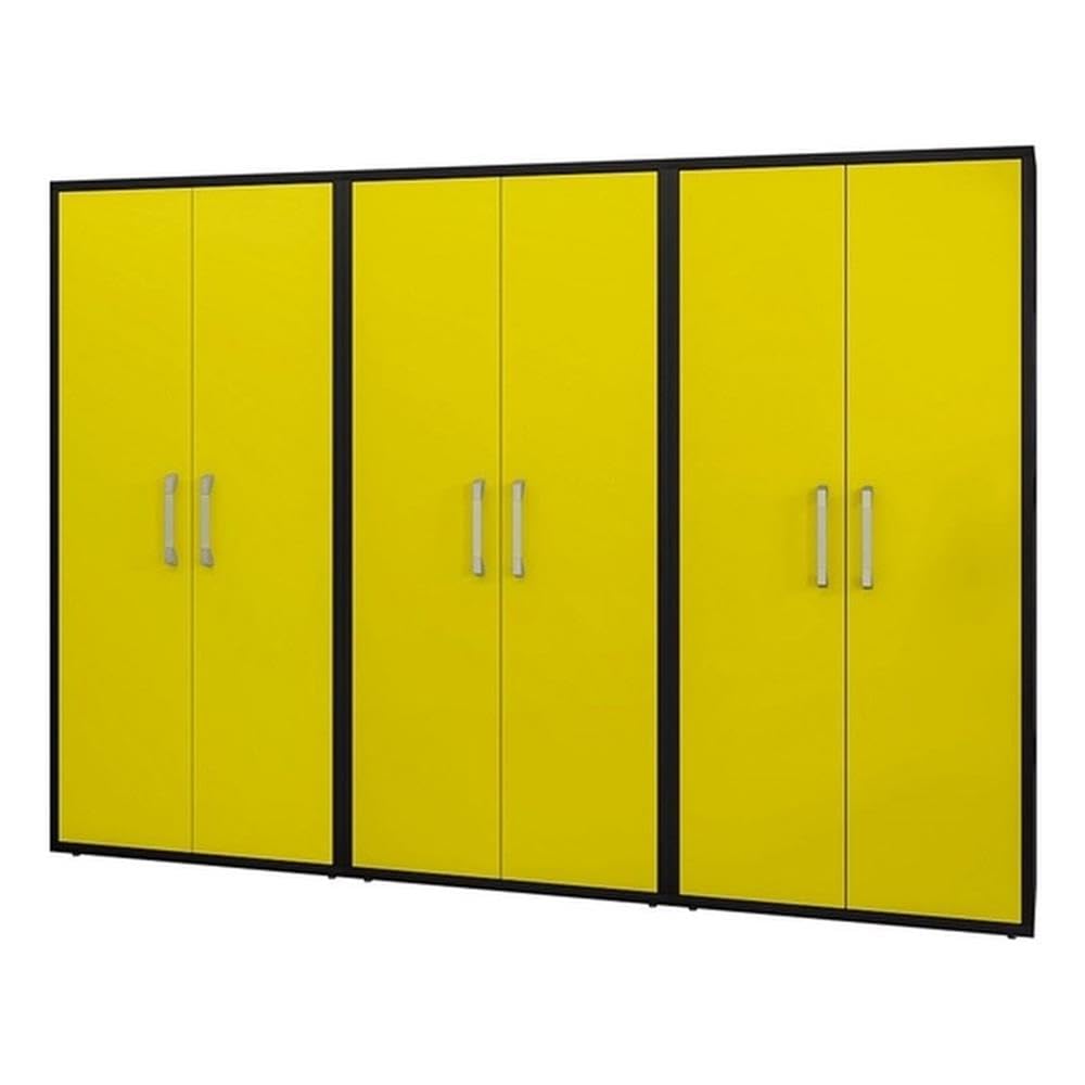 Manhattan Comfort Eiffel 73.43" Garage Cabinet with 4 Adjustable Shelves, Ideal Home Storage for Office, Laundry or Utility Room, Set of 3, Yellow
