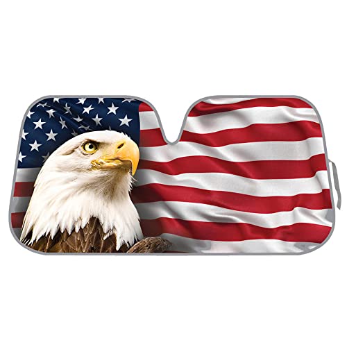 Bdk As-764 Usa Patriotic American Eagle Flag Front Windshield Sunshade, Accordion Style Folding Autoshade Sun Visor For Car Truck Suv, 58X28 Inch #TOP27