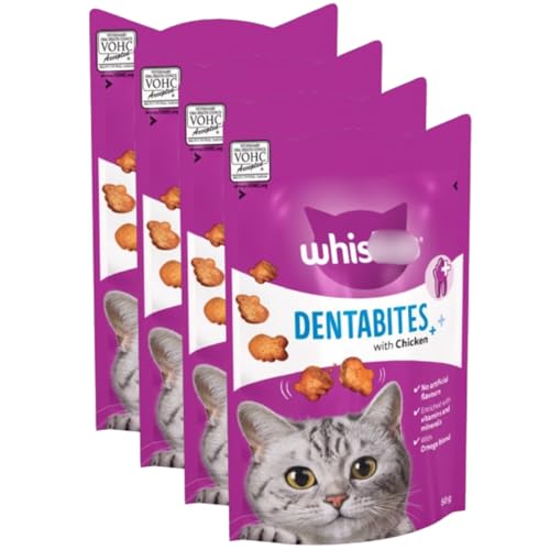 Image of Dentabites Adult Cat Treats With Chicken 50g x Pack of 4 - Tasty Chicken Cat Treats Prepared With No Artificial Flavours - Less Than 2 Kcal, Supporting a Healthy Diet