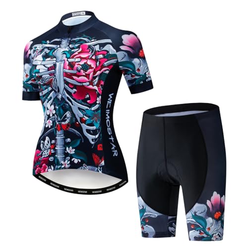Cycling Jersey Women Set Short Sleeve Set Girls Padded Bike Shorts Clothing Suit Blue Black XL
