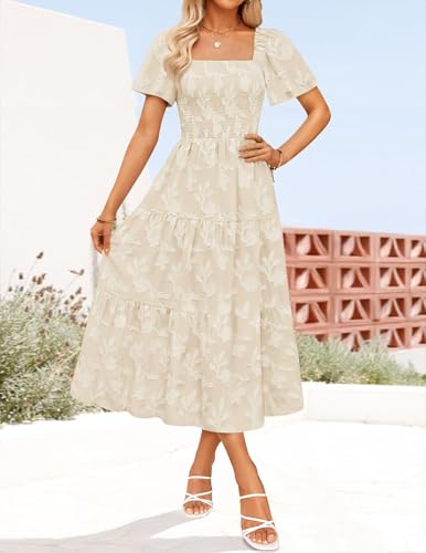 Image of ZESICA Wedding Guest Dresses for Women Summer 2026 Boho Floral Midi Dress Flowy Beach Vacation Graduation Long Dresses