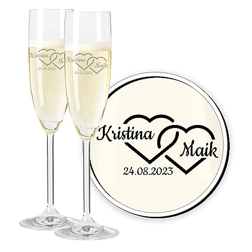 LALALO Leonardo Hochzeit Sektgl&auml;ser Geschenk-Set (2 St.) graviert, Champagner- und Sektglas mit Gravur personalisiert als Hochzeitsgeschenk, Pr&auml;sent zum Hochzeitstag