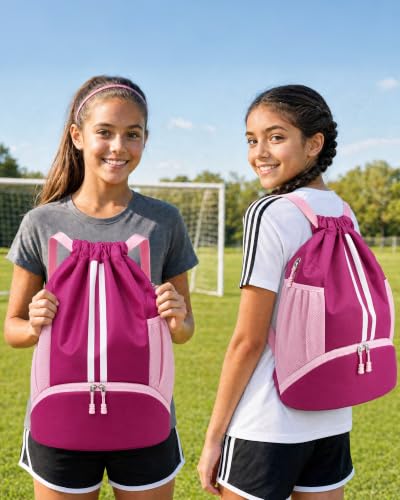 Image of JELUTAR Soccer Bag, Drawstring Soccer Backpack with Shoe Compartment