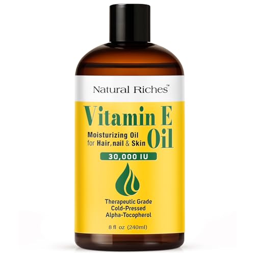 Image of Natural Riches Vitamin E Oil | 100% Pure and Natural Cold Pressed Vitamin E oil for Skin, Scars, Face, Nails, Hair, Scalp 30,000 IU Non-GMO Verified Hair & Body Oil :8 Fl Oz