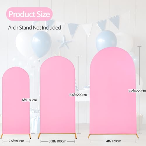 WEERRW Wedding Arch Cover Pink Spandex Fitted Set of 3 Balloon Arch Stand Covers Round Top Chiara Stretchy Backdrop for Birthday Party Baby Shower Banquet Decoration (6FT, 6.6FT, 7.2FT) - image 5