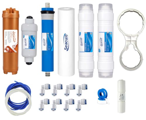 Image of Seacure Complete RO Water Purifier Filter Service Kit | Universal RO Kit for All Water Purifiers | 2 Inline Filters + Membrane + Copper & UF Filter + Accessories | Best for Home and Offices