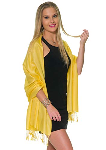 Pashmina Shawls And Wraps For Evening Dresses, Large Soft Pashmina Wedding Vibrant Yellow Shawl #TOP4