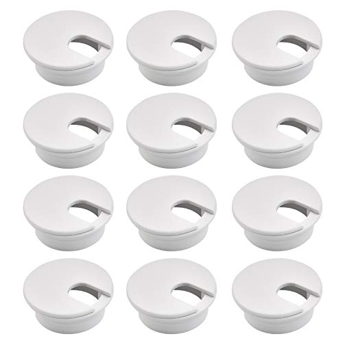 12pcs Tapa Pasacables,Cable Pasacables Redondos,Cubierta de Agujero de Mesa,Pasacables de Mesa Circular,Plástico Organizador de Cables para Mueble,Pasacables de Escritorio 35mm,Blanco