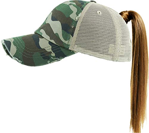 Image of Classic Plain Ponytail Messy High Bun Headwear Adjustable Cotton Trucker Mesh Glitter Hat Baseball Cap