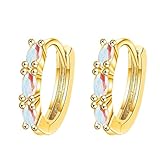 QKEPCY Aros Pequeños Ovalados Ópalo Brillante Pendientes Mujer Plata Esterlina Joyería Elegante Minimalista (Oro)