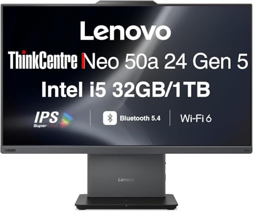 Image of Lenovo ThinkCentre Neo 50a Business All-in-One 24 inch IPS FHD Display (Intel i5-13420H, 32GB DDR5, 1TB PCIe SSD, Intel UHD, WiFi 6, Bluetooth 5.4, HDMI, Webcam, Win 11 Home)