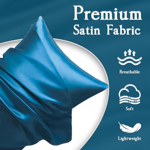 Image of Satin Pillow Covers Set of 2 with 3 Free Random Color Hair Scrunchies - Anti-Frizz, Skin-Friendly, Soft & Durable Pillowcase Set for All Hair Types (Violet)