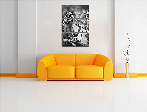 Pixxprint Frau mit Shisha im Nebel als Leinwandbild/Größe: 3 Teilig (120x80 cm) cm/Wandbild/Kunstdruck/fertig bespannt – Bild 3