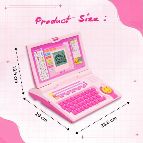 Image of Gooyo GY-1114 Plug & Play Educational Laptop Toy with 20 Learning & Playing Activities | Pink | Dual Power Supply | USB Cable (Included) & 3xAA Battery (Not Included) | Gift Box Packaging