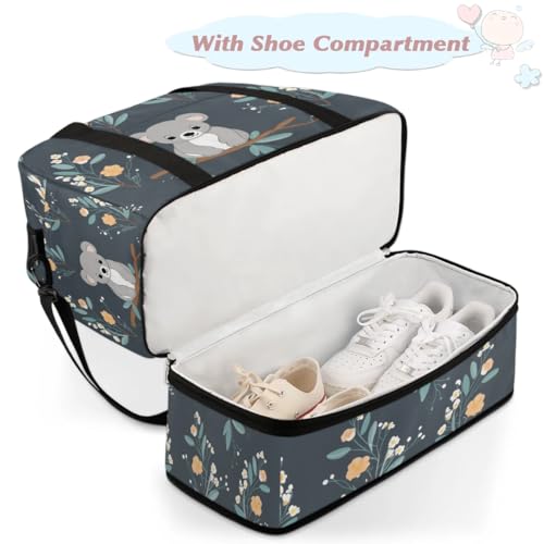 Travel Duffel Bags Koala Cute Animal Foldable Weekender Bags for Women with Shoes Compartment Waterproof & Tear Resistant Carry on Overnight Luggage Duffel Bag Shoulder Sports Tote Bag4