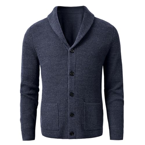Men’S Slim Fit Cable Knit Wool Thick Shawl Collar Cardigan Sweater Casual Pockets Single Breasted Outerwear Knitwear4