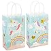 Paper Gift Bag - 24-Pack Rainbow Unicorn Party Favor Bags, Paper Treat Bags for Kids Birthday, Light Blue with Gold Foil Accent, 5.5 x 8.6 x 3 Inches
