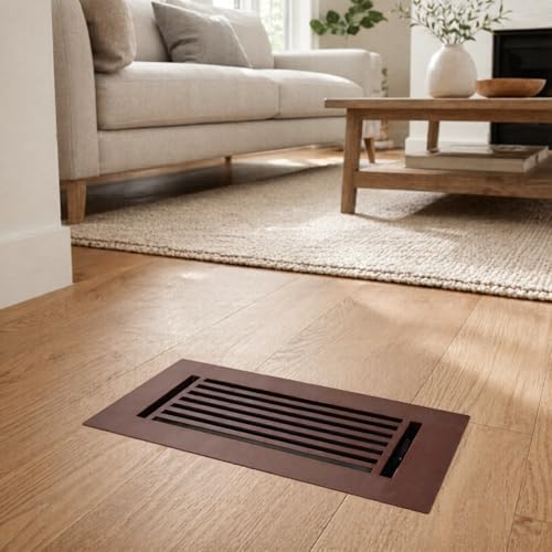 Prima Decorative Floor Register 4" x 10" – Cast Aluminum Heavy-Duty Vent Cover, Modern Linear Design VR-109, Walkable, Adjustable Louvers, 6" x 12" Faceplate (5mm Thick), No Screw Holes - Brown by PRIMA Decorative Hardware - Image 4