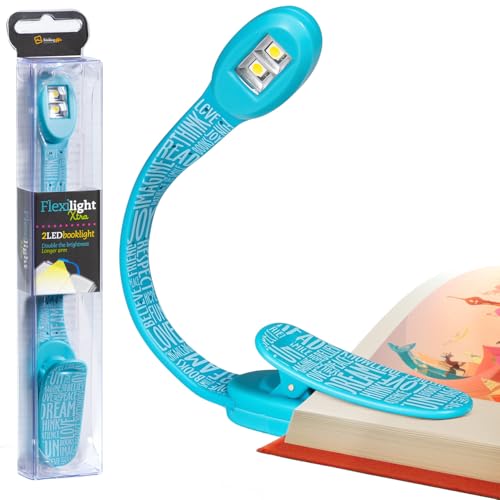 Gifts for Readers & Writers Bookmark Reading Light Blue Words - Flexilight Xtra 2in1 Clip On Bookmark Book Light for Reading Night in Bed, Battery Operated Travel LED Book Lights, 8 Lumen Lights
