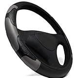 Capa Universal para Volante Costurada em Silicone - Ajuste Seguro para Carro com Design Manual Anti-Deslizante | Instalação sem Ferramentas e Facilidade de Limpeza(CINZA)