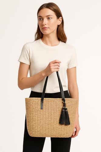 YXILEE Straw Bags For Women | M Size Travel Straw Totes Bag Woven Summer Handmade Shoulder Bag Handbag2