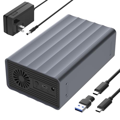 2 Bay Hard Drive Enclosure for 2.5/3.5 SATA HDD/SSD Up to 48TB Aluminum External HDD Enclosure with Cooling Fan 5Gbps USB 3.0 Hard Drive Enclosure Storage DAS (NO RAID/NAS)