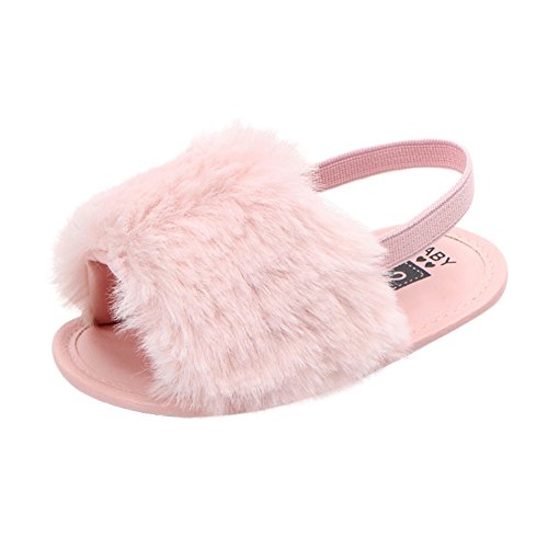 Weixinbuy Toddler Baby Girls Soft Soled Faux Fur Summer Sandals Shoes Slippers Pink