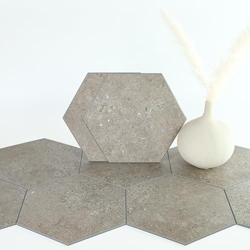 W&S 24-Sheets Brown Grey Hexagon Peel and Stick Floor Tile,