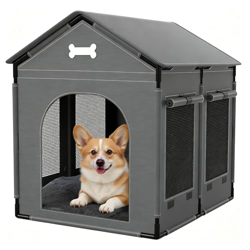 Hundehütte für den Innenbereich, Größe XL, weich mit Rahmen, wasserdichtes Haustierhaus für mittelgroße und große Hunde, warme Hundehöhle, Schlafnest mit weichem Kissen, 86 x 68 x 86 cm, Dunkelgrau