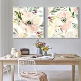 KEBIA Pintura de pared simple, flores pastorales, decoración, pintura, restaurante, dormitorio, arte de cabecera, carteles e impresiones, impresiones artísticas en lienzo, 60x60cm*2 sin marco