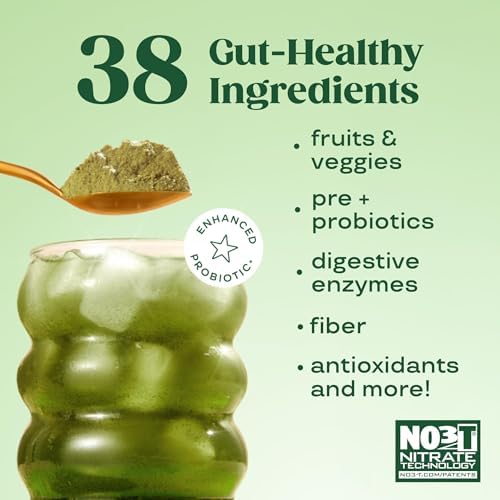 Bloom Nutrition Superfood Greens Powder, Digestive Enzymes with Probiotics and Prebiotics, Gut Health, Bloating Relief for Women, Chlorella, Juice Mix with Beet Root Powder, 25 SVG, Strawberry Kiwi — view 6