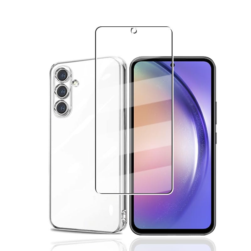 【1枚ガラスフィルム+1枚TPUソフトシェル】対応Galaxy A54 5G SC-53D 用の フィルム 液晶保護 Galaxy A54 5G 用の フィルム 強化ガラス 硬度9H 高透過率 気泡ゼロ 指紋防止 飛散防止For Galaxy A54 5Gケース クリア TPU 耐衝撃 落下防止 専用保護 シリコン ケースGalaxy A54 5G用の ガラスフィルム + TPU セット