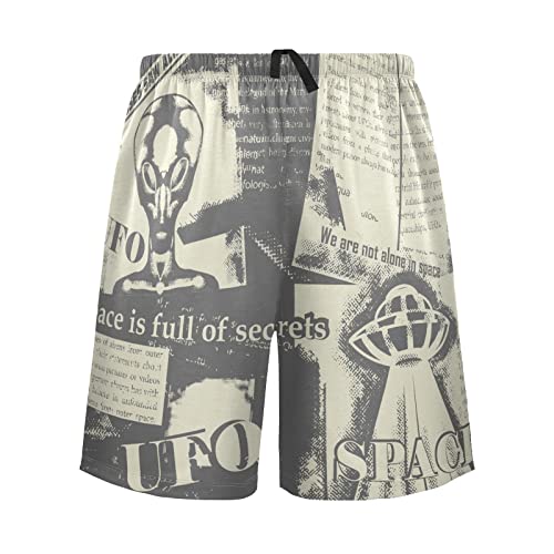 Men Newspaper About Ufos Pajama Shorts Lounge Sleep Shorts Pajama Bottom Sleepwear Shorts with Drawstring and Pockets,S