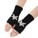 Zelphvt 1 Pairs Fingerless Star Printed Knitted Gloves Short Gloves with Thumb Hole Knitted Wrist Length Mitten Glove Warmers Mittens Knitteds Glove for Women Men