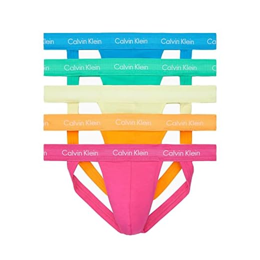 Calvin Klein Underwear Men's Cotton Stretch 5 Pack The Pride Edit Pack Jock Strap (Wizard Gold, Party Pink, Pop Yellow,blue Cyan, Zen Green, X-Large)