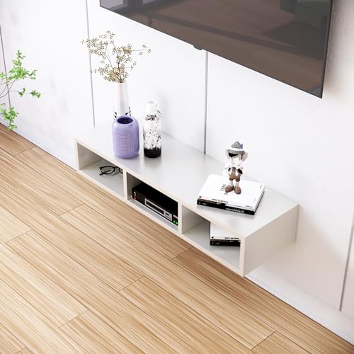 Image of TV Unit for Living Room 30 to 52 Inch, Engineered Wood TV Unit Wall Mounted Entertainment Unit Set Top Box Stand with Storage Shelves for Books & Decor Unit for Bedroom (Frosty White)
