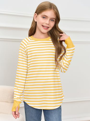 Image of Haloumoning Girls Striped Long Sleeve Shirts 5-14 Years