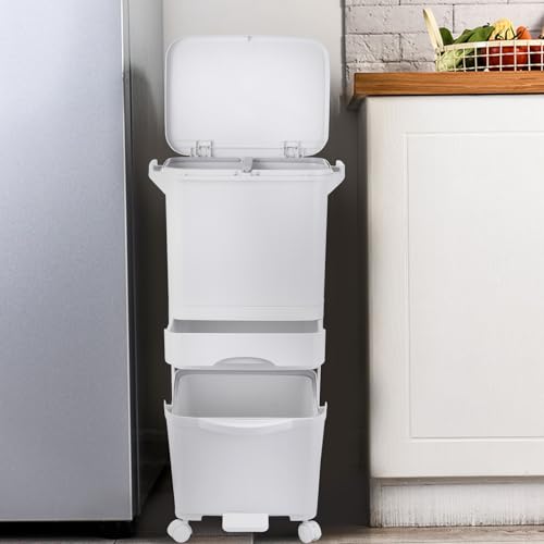 Poubelle de cuisine 42 L tri sélectif 3 compartiments à pédale en plastique recyclé