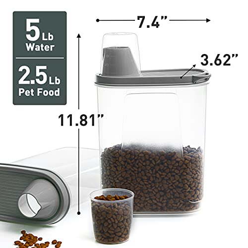 Citylife 2er-Pack Luftdichte Hundefutter Vorratsbehälter Wasserdichter Aufbewahrungsbehälter für Katzenfutter mit Messbecher Futtercontainer Aufbewahrung 2300ml (2PCSGrau)