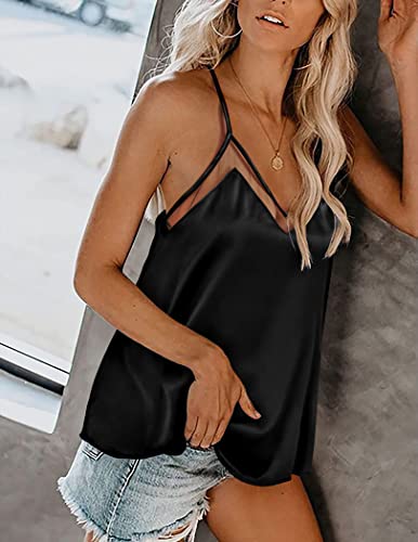 Ekouaer Silk Tank Top for Women Mesh V Neck Satin Camisole Silky Sleeveless Tank Cami Shirt4