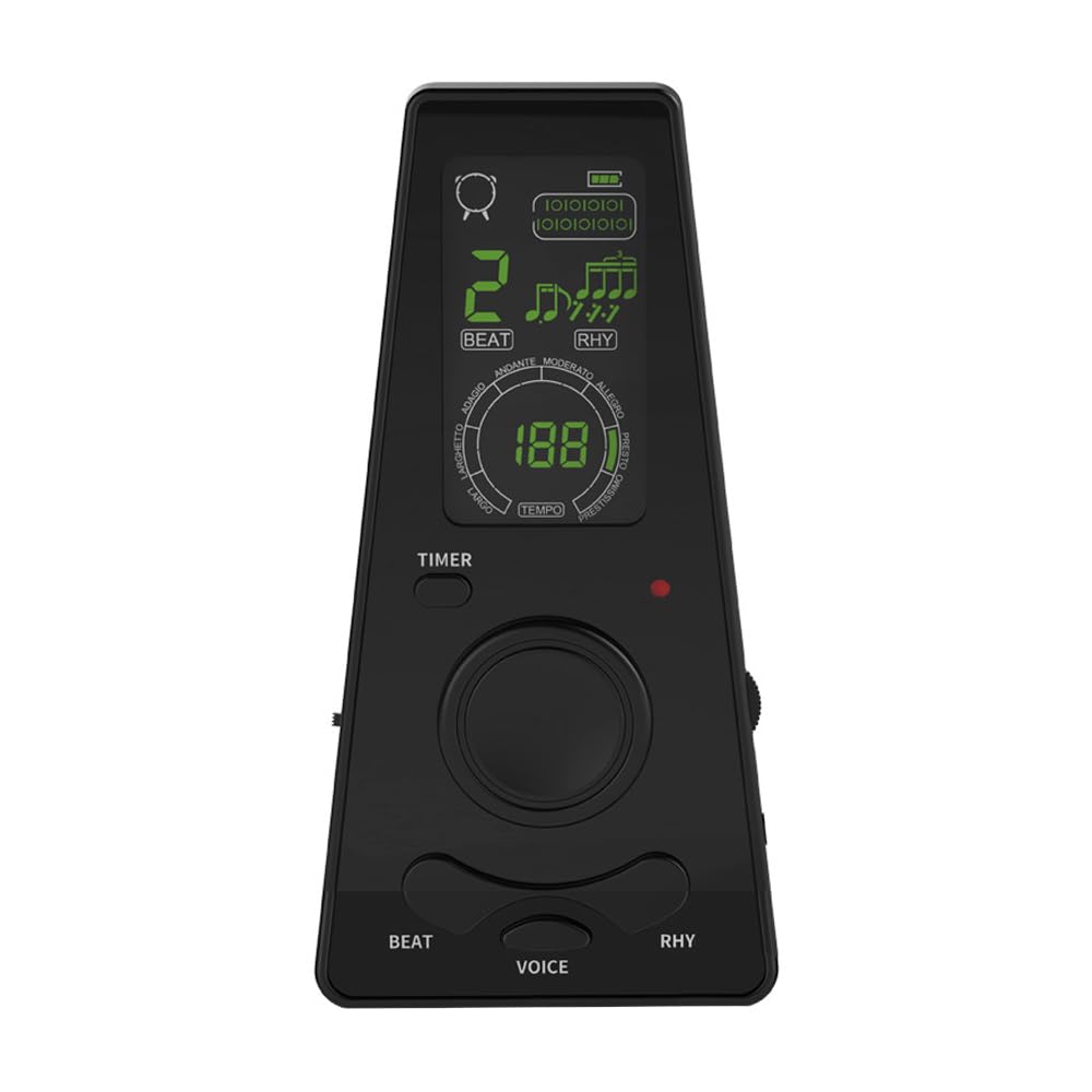 Metronomo Digitale con Controllo del Volume, manopola del Tempo e Timer, metronomo elettronico con battiti vocali per Pianoforte, Violino, Chitarra, Ukulele e Batteria (Nero)