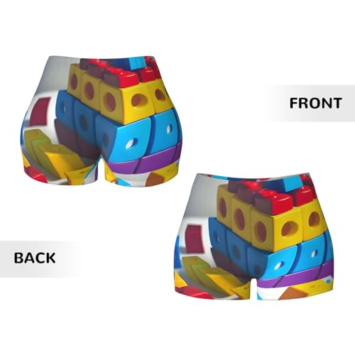 Colorful Building Blocks Pattern Sports Shorts, high Elastic Slim Fitness Pants, Suitable for Yoga/Leisure/Daily wear3