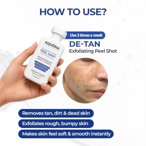 Image of Aqueria 10% Instant De-Tan Enzyme Peel Shot for gentle Exfoliation with Niacinamide, Rice Water & Lactic Acid | Instant Tan Removal & Dead Skin Removal Exfoliating Gel | Brightens Skin, Removes Build-Up & Reveals Instant Glow | For Dark Neck, Knees, Elbows & Sun Tan | Suitable for All Skin Types | 100ml